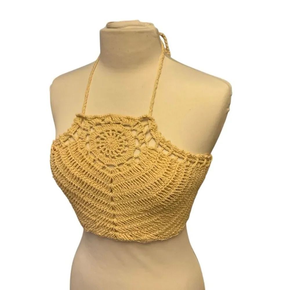 NWT B.O.G. Collective Crochet Halter Top, Cream, Small. Festival